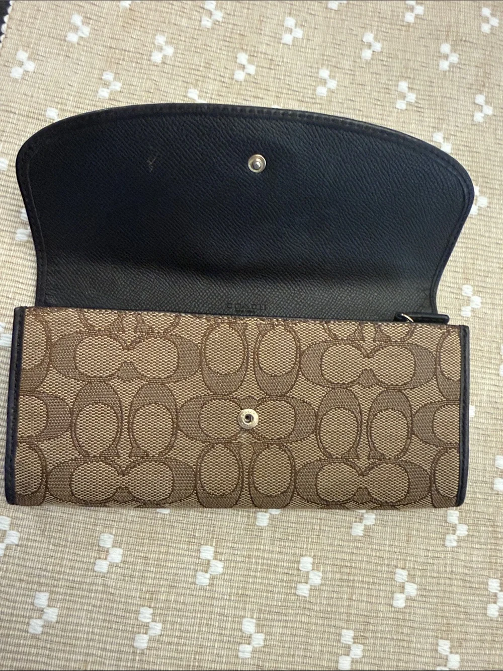 Coach Signature Canvas Slim‎ Envelope Wallet Black Brown Leather Gold Logo OS